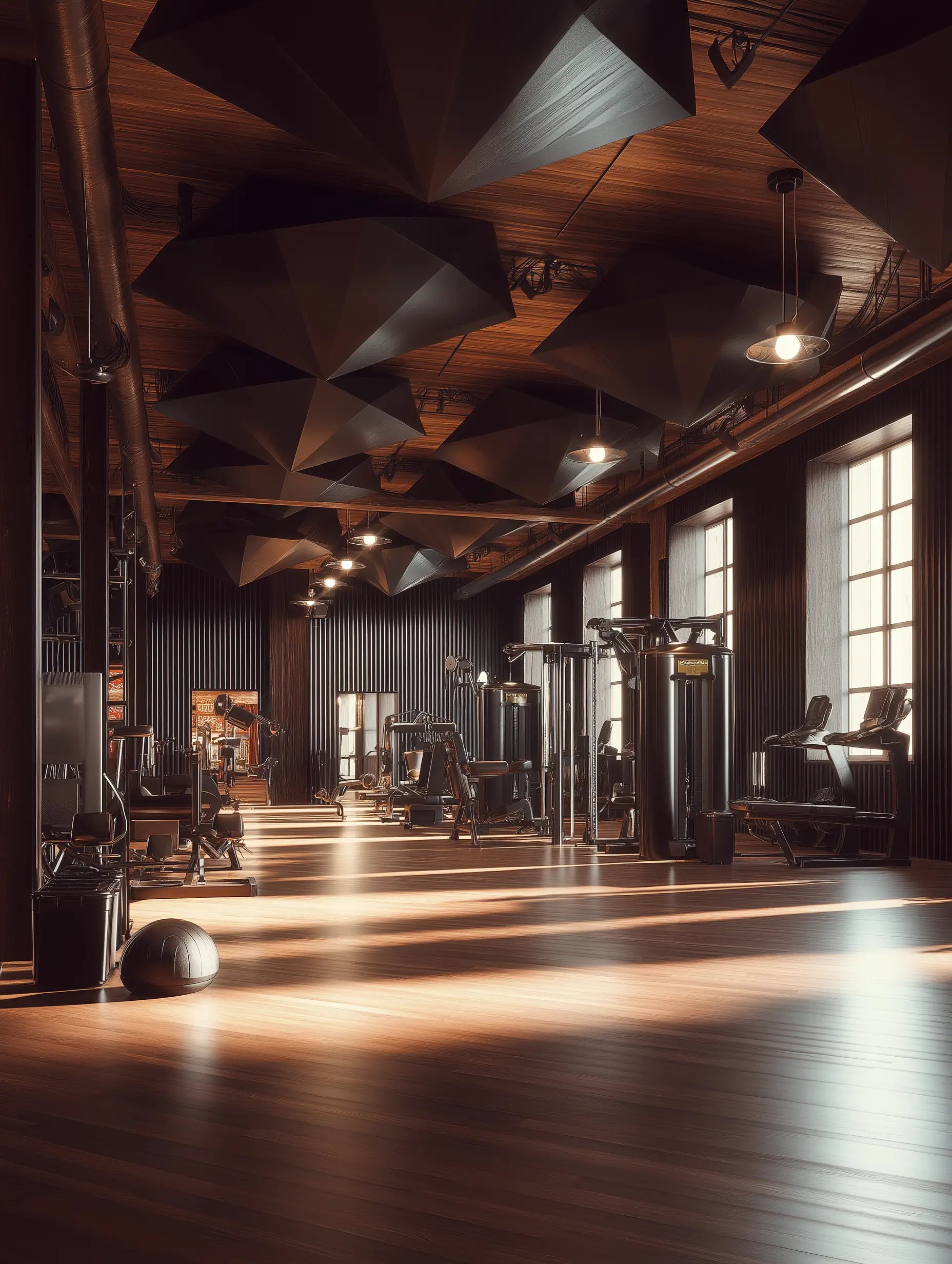 meeta9305_A_gym_with_high_ceilings_and_wooden_floors_featuring__5ff00b7a-1d0d-4fec-88b5-1614666c6589.webp